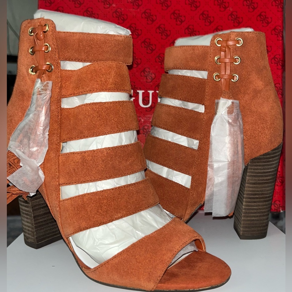 Guess Orange Suede Heeled Boots